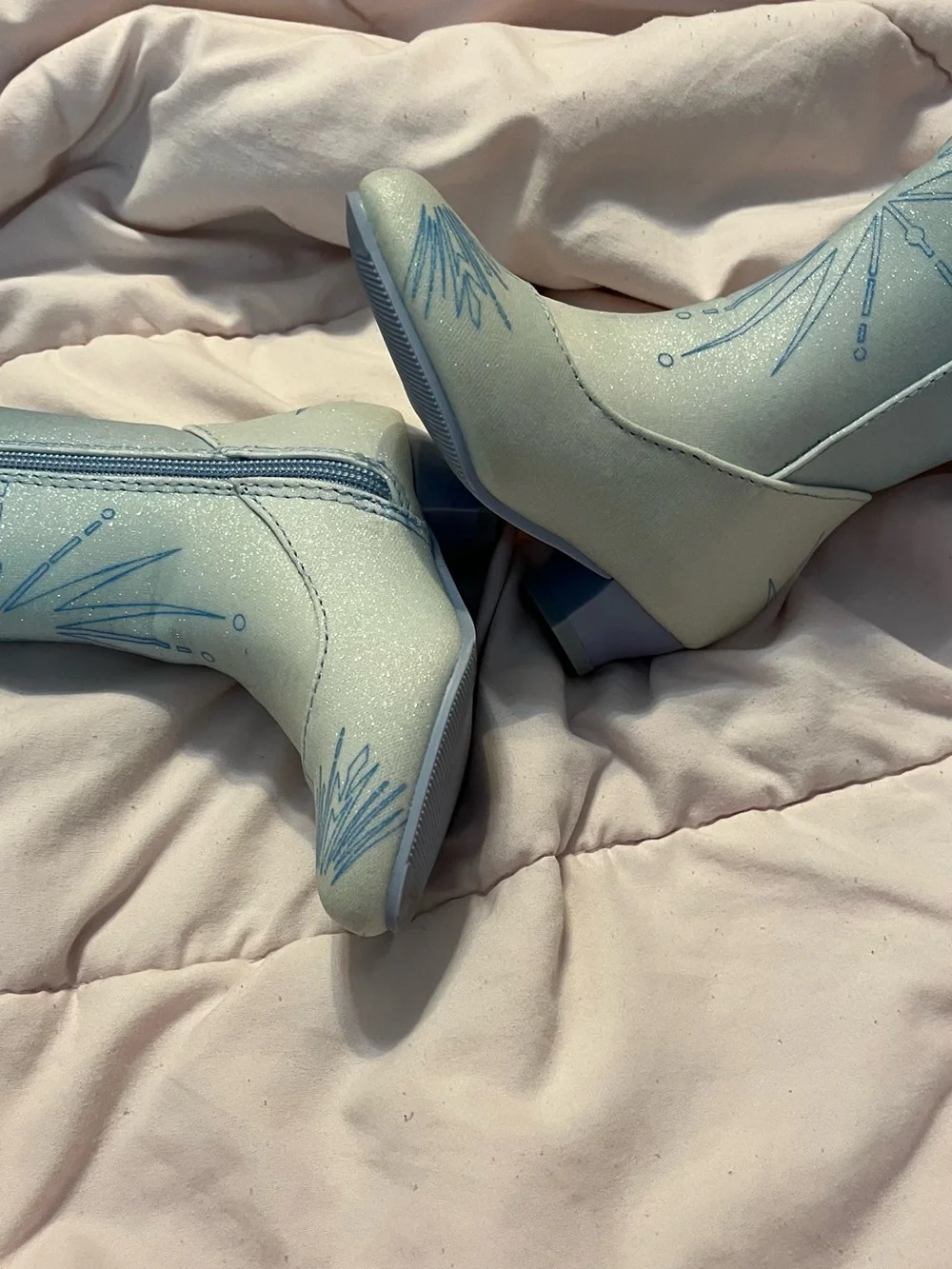 Toddlers Light Blue Embroidered Mid-Calf Elsa Boots